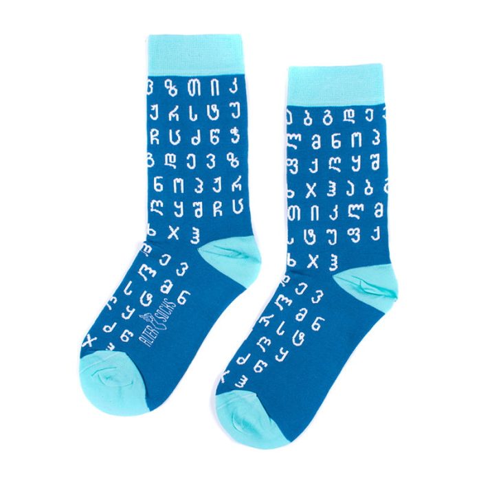 Blue Georgian Alphabet Socks