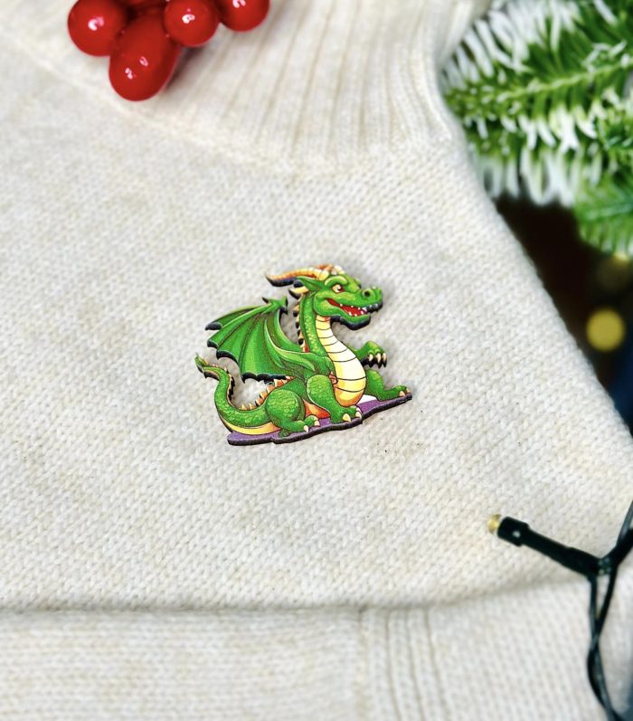 Georgian Handcrafted Dragon Illustration Wooden Pin