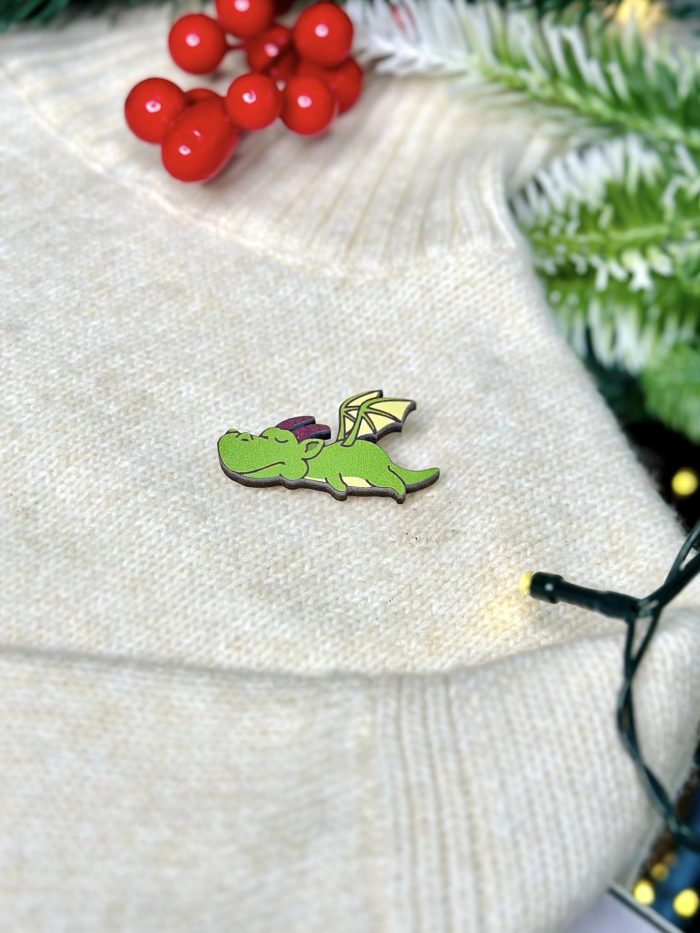 Wooden flying dragon brooch pin