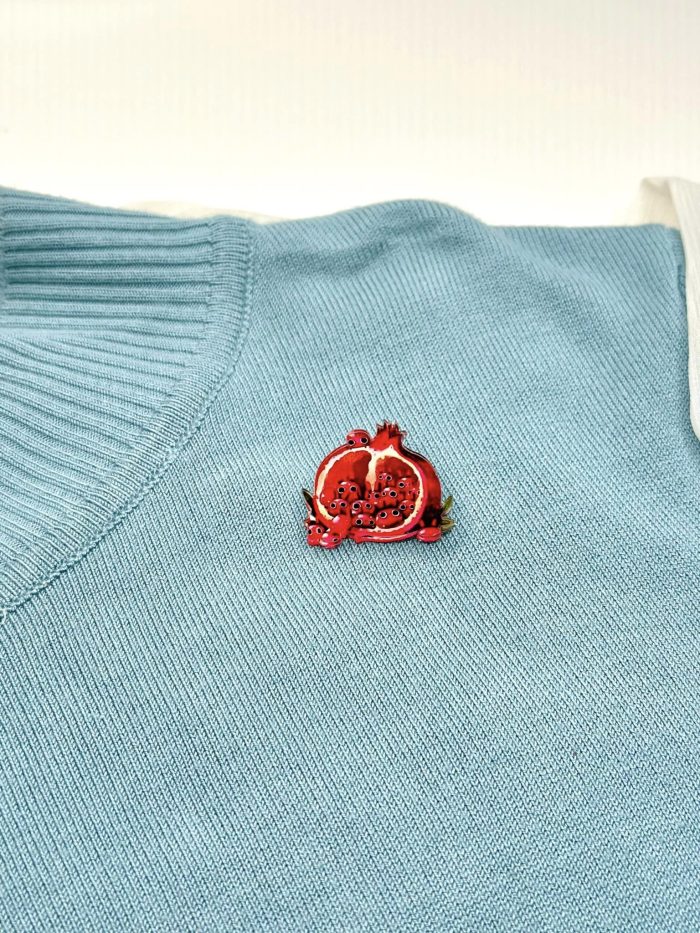 Handcrafted Wooden Pin | Pomegranate Design | Made in Georgia