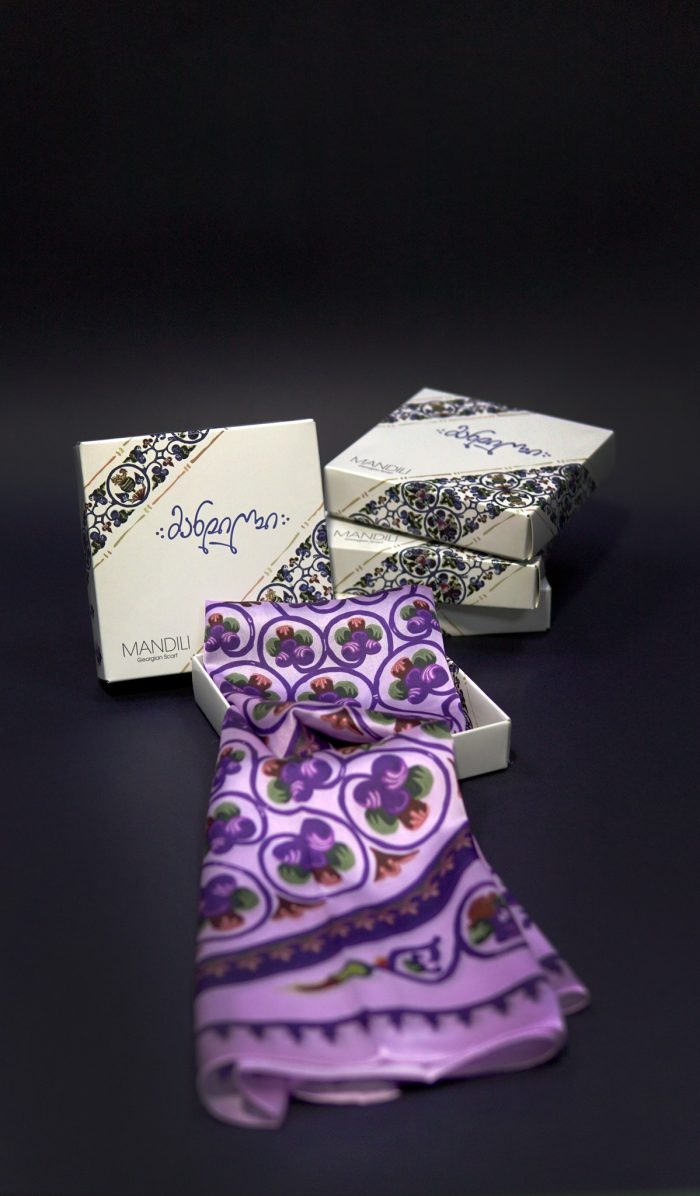 Ornate floral satin silk scarf by Mandili — view 3