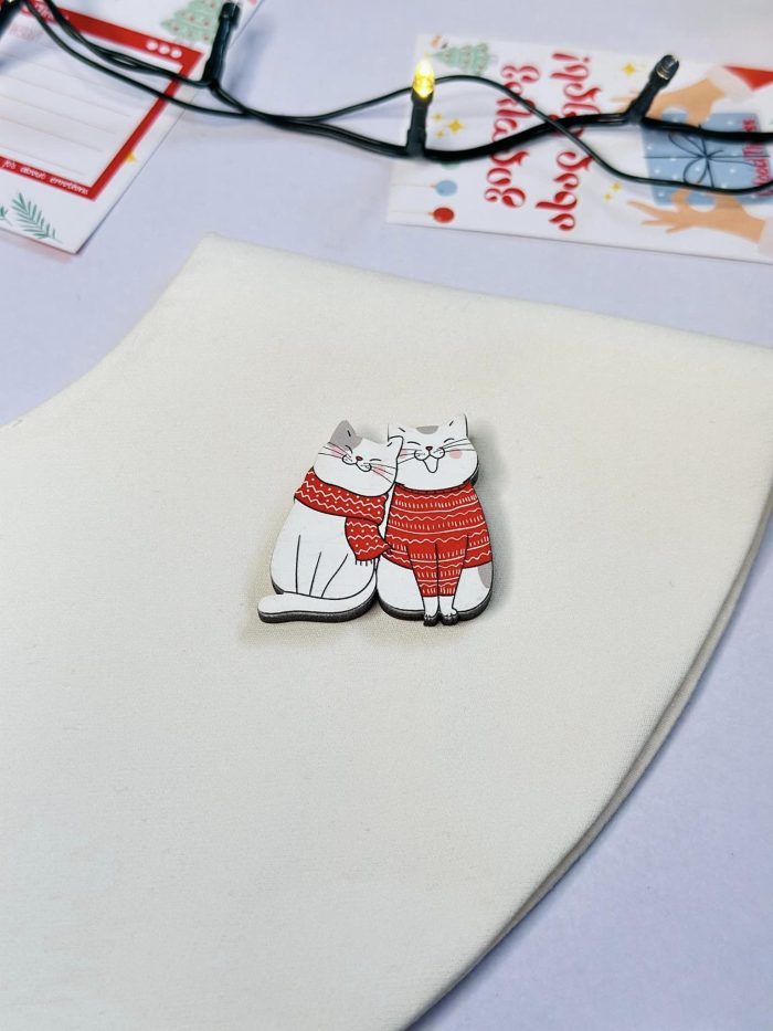twocatsfashionpin-1-1.jpg Adorable Double Cat Wooden Pin | Cute & Purrfect Gift for Cat Lovers