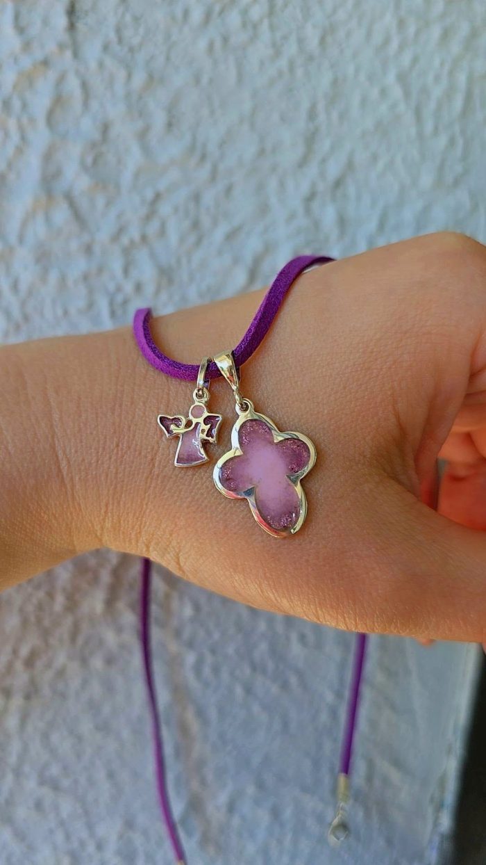Handmade Georgian enamel guardian angel pendant in sterling silver