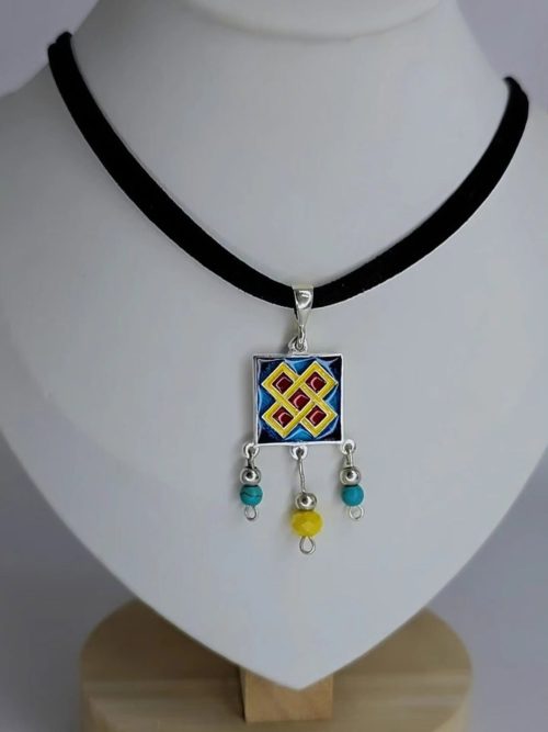 Handmade Georgian cloisonné enamel pendant with traditional Georgian ornament