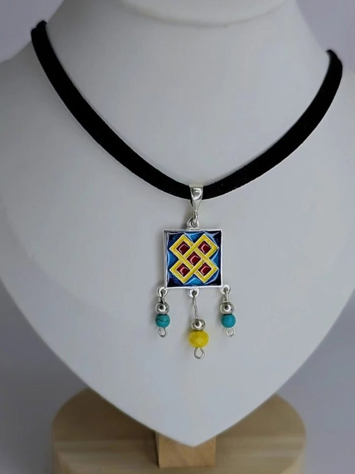Handmade Georgian cloisonné enamel pendant with traditional Georgian ornament