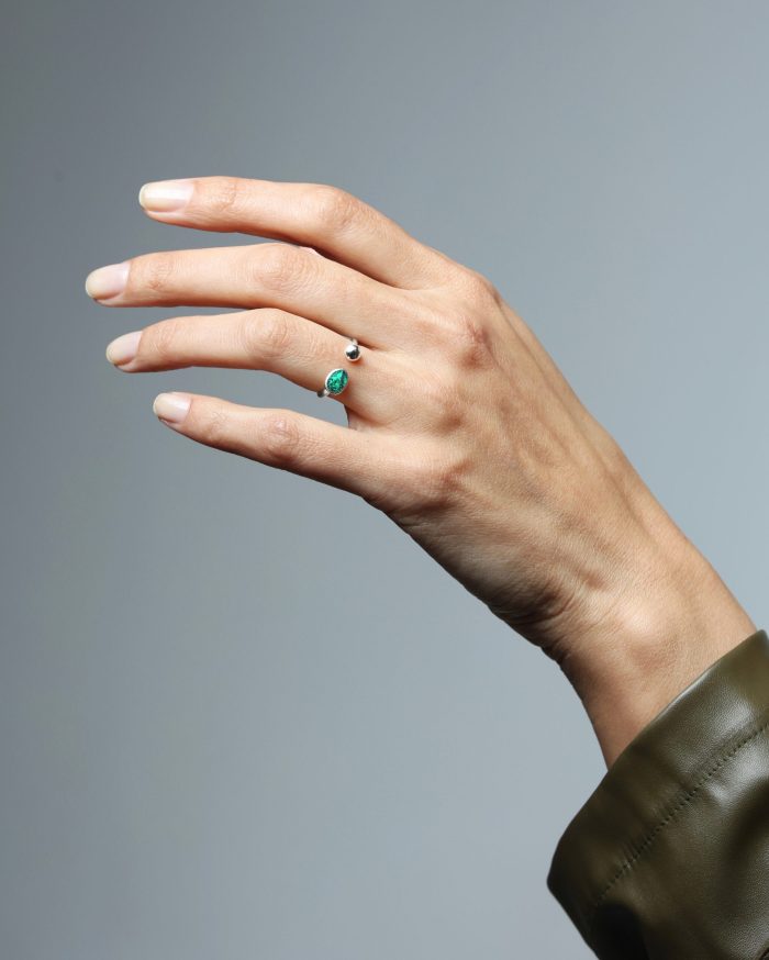 Handmade sterling silver green stone ring