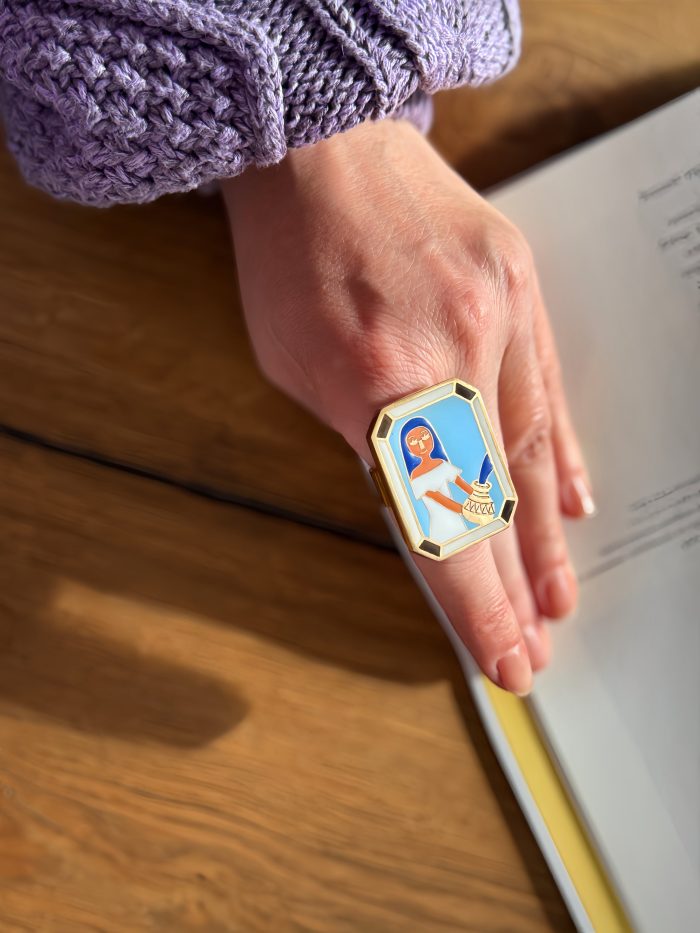 Handmade Aquarius zodiac ring in gold-plated enamel Handmade Aquarius zodiac ring in gold-plated enamel
