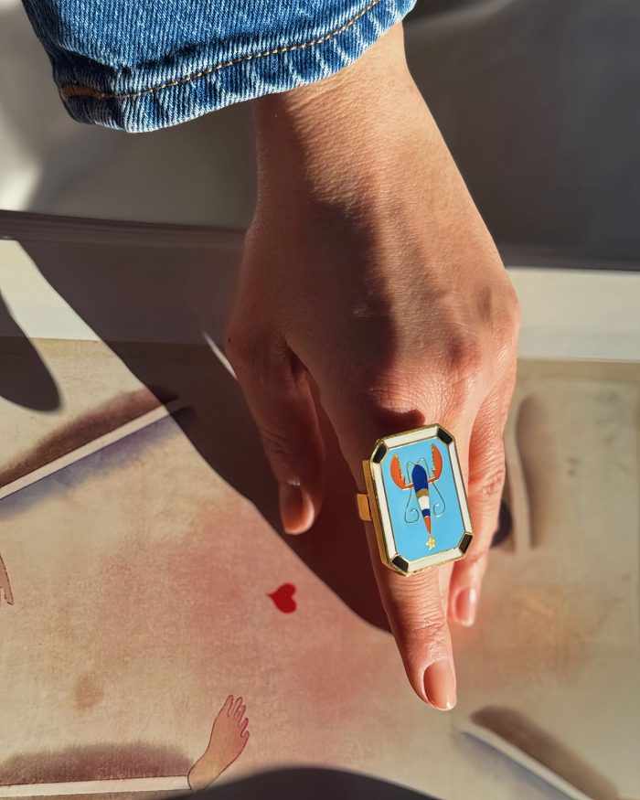 Handmade Cancer zodiac ring in gold-plated enamel Handmade Cancer zodiac ring in gold-plated enamel