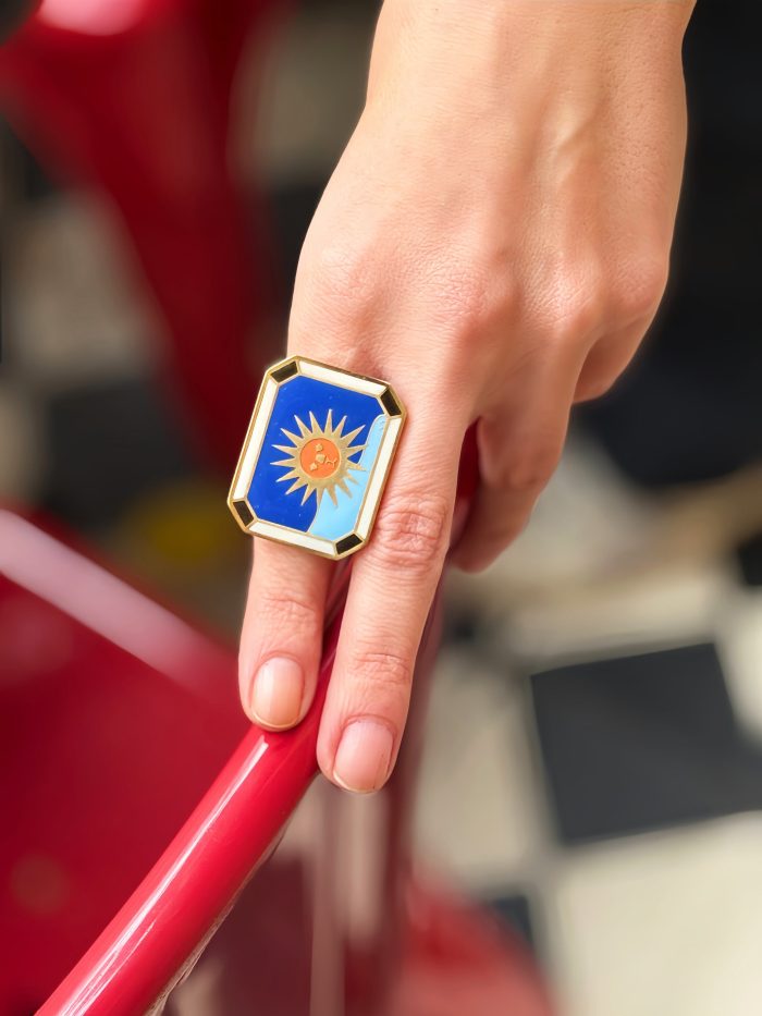 Handmade Leo zodiac ring in gold-plated enamel