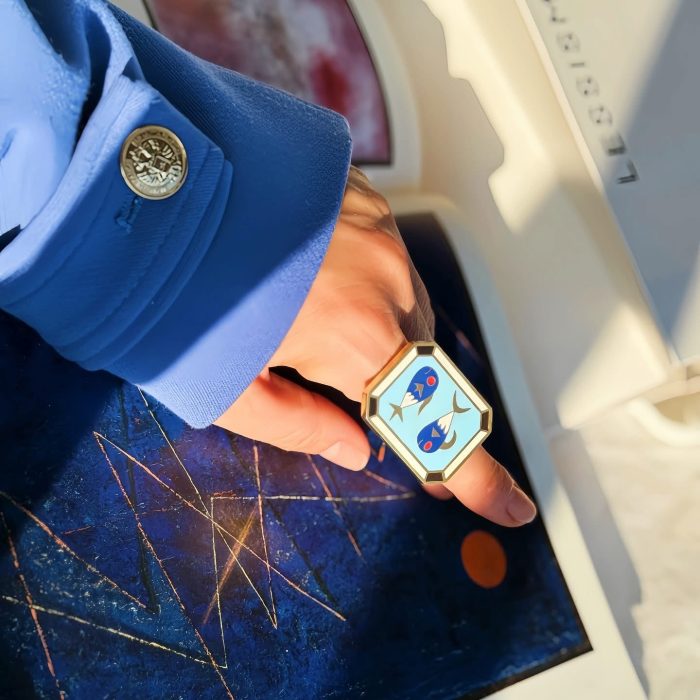 Handmade Pisces zodiac ring in gold-plated enamel Handmade Pisces zodiac ring in gold-plated enamel