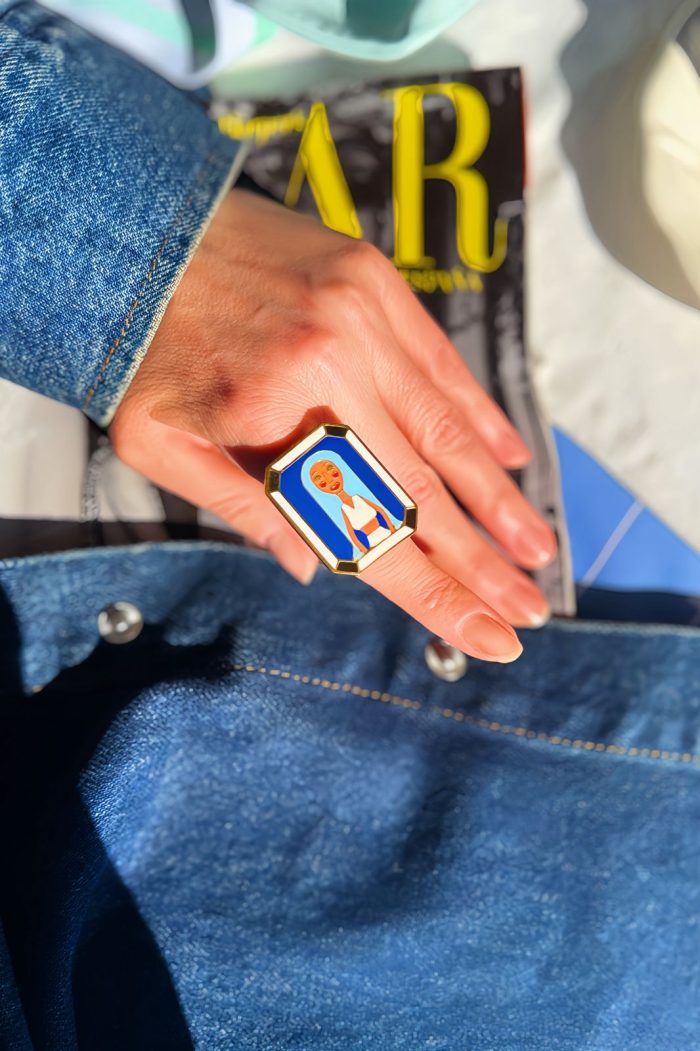 Handmade Virgo zodiac ring in gold-plated enamel